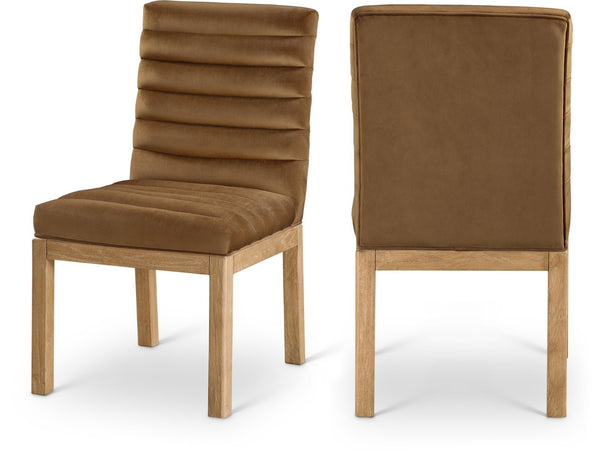 Meridian Furniture Evelyn Channel Tufted Velvet Dining Chair with Solid Ash Legs for Elegant Modern Spaces Saddle 901 901Saddle-C