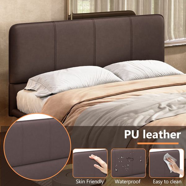 English Elm Christopher Knight Home® - Floating Bed Frame with LED Lights, Modern PU Leather Platform Queen Bed, Floating Design, Easy Cleanability and Assembly Coffee 63 L x 21 W x 7 H N761P205941C