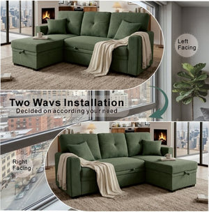 English Elm Sleeper Sectional with Storage Chaise Tufted Polyester Sofa Bed for Small Spaces W5568S00041