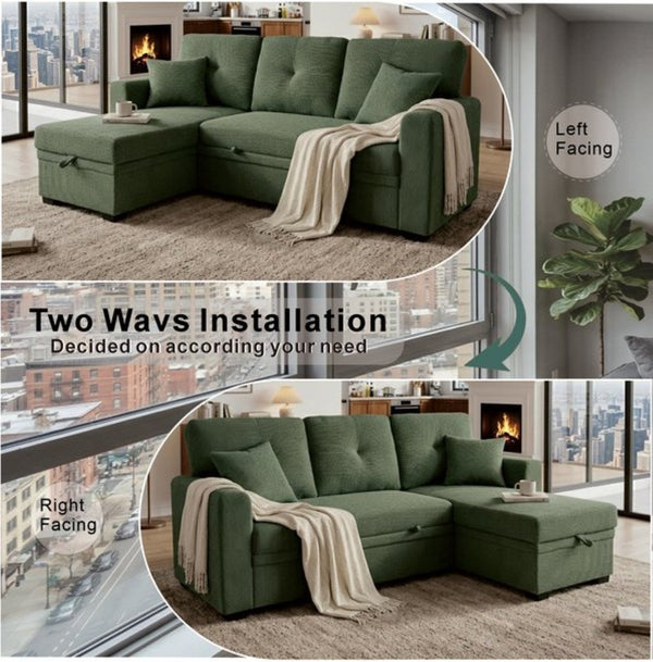 English Elm Sleeper Sectional with Storage Chaise Tufted Polyester Sofa Bed for Small Spaces W5568S00041