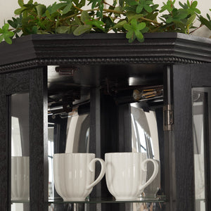 English Elm Lighted Corner Curio Cabinet - Elegant Display With Adjustable Shelves & Ambient Lighting - Black W1758P300129