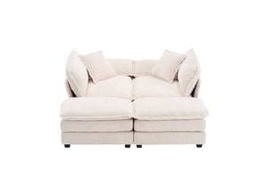 English Elm Corduroy Plush 2-Seat Sofa with 2 Back Cushions, Toss Pillows & Ottomans — Deep Seat Comfort White W2363S00062