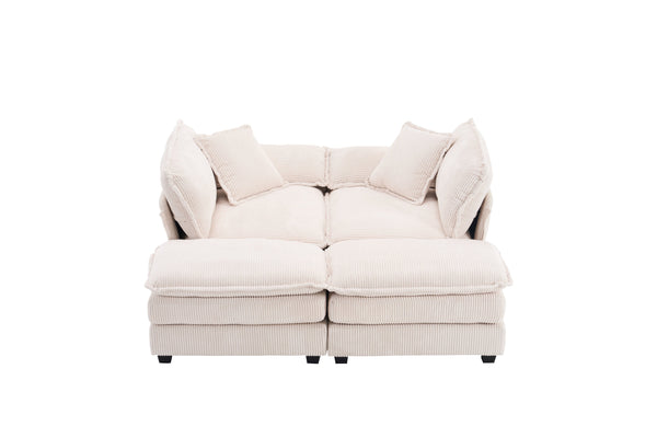 English Elm Corduroy Plush 2-Seat Sofa with 2 Back Cushions, Toss Pillows & Ottomans — Deep Seat Comfort White W2363S00062