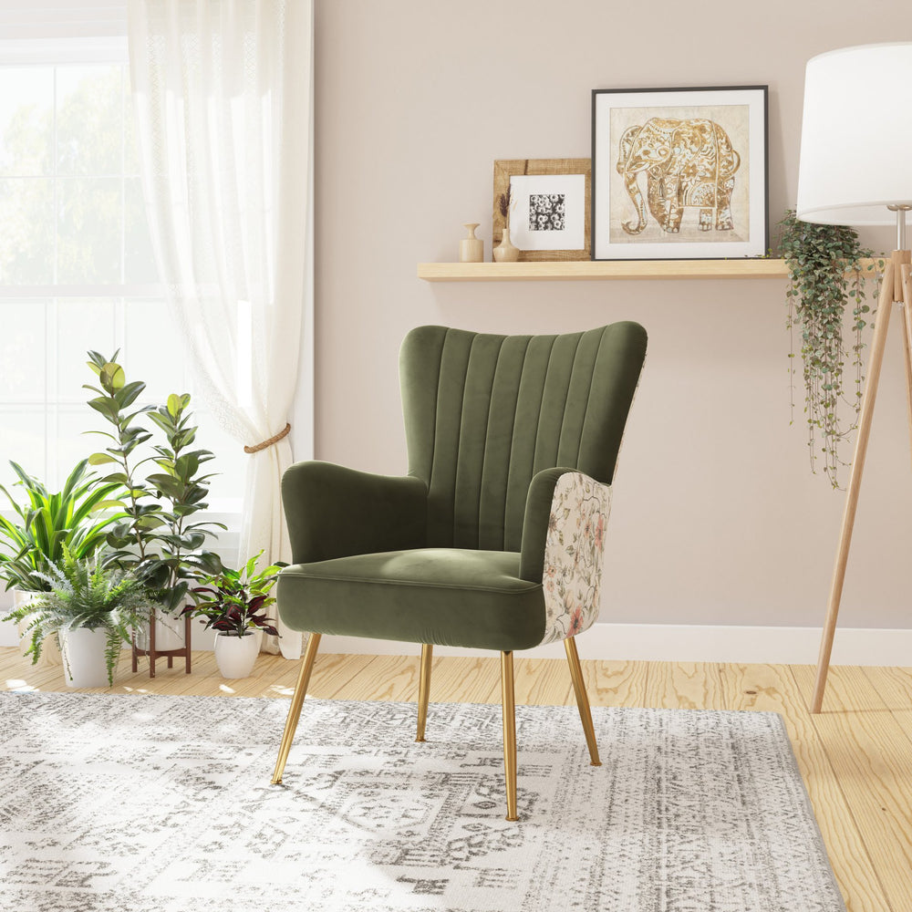 English Elm Wallace & Bay - Green Accent Chair with Print Fabric, Easy-Care Soft Upholstery, Striking Exterior Pattern, 29x29x28 офис B361P384483