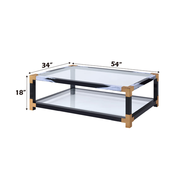 English Elm Lafty Modern Clear Tempered Glass Coffee Table with White Brushed Metal Legs, Open Shelf Storage, Sleek Design B2726P256354
