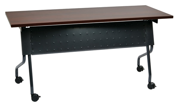 OSP Home Furnishings 5' Flip Top Nesting Training Table with Locking Casters for Classrooms and Offices Mahogany Titanium 84225TM