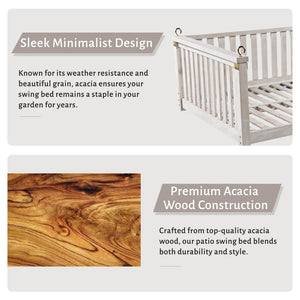 English Elm Topmax Acacia Wood Porch Swing Bed Sloped Frame Outdoor Lounger for Backyard Patio White WF319383AAK