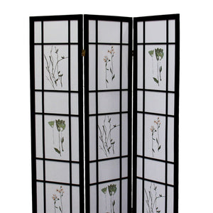 English Elm 70" Tall Shoji Room Divider - Elegant 3-Panel Screen In Black With Floral Design For Stylish Spaces B072115964