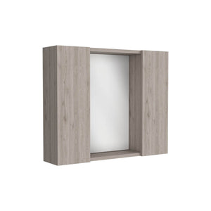 English Elm Medicine Double Door Cabinet with Mirror and External Shelf for Bathroom Storage, Sleek Durable Design Gray 28.34 L x 26.77 W x 3.94 H B097133006