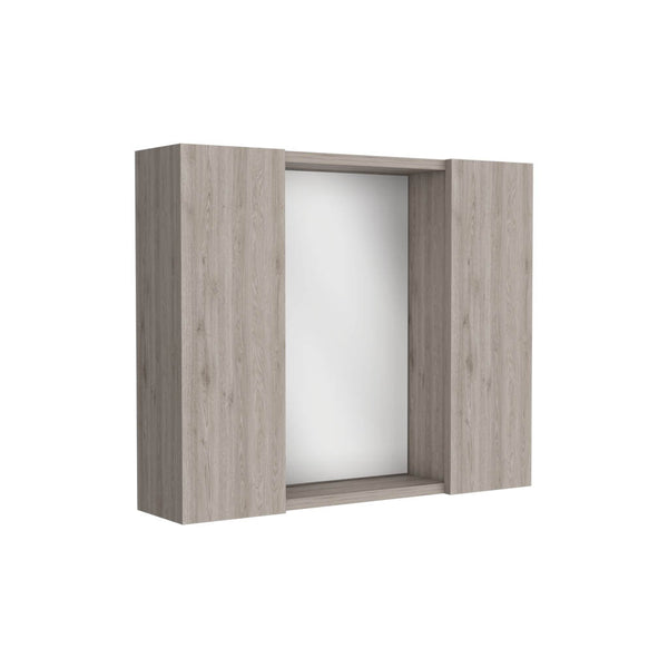 English Elm Medicine Double Door Cabinet with Mirror and External Shelf for Bathroom Storage, Sleek Durable Design Gray 28.34 L x 26.77 W x 3.94 H B097133006