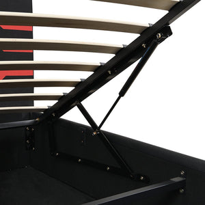 English Elm Modern Cyberpunk Queen Platform Bed Hydraulic Storage Pu Upholstered Gaming Frame Black+Red SF000205AAJ
