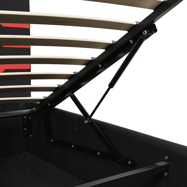 English Elm Modern Cyberpunk Queen Platform Bed Hydraulic Storage Pu Upholstered Gaming Frame Black+Red SF000205AAJ