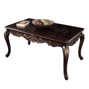 English Elm 1pc Elegant Dark Cherry Coffee Table 52"W Traditional Carved Accents Gold Highlights Cabriolet Legs B2741P361116