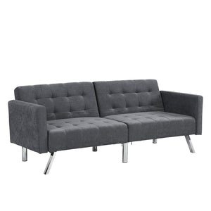 English Elm Sofa Convertible Linen Sofa Bed with Split-Back Recline, 3 Positions, Breathable Comfort for Small Spaces Dark Gray 41.3 L x 34.7 W x 8.2 H W2297S00005