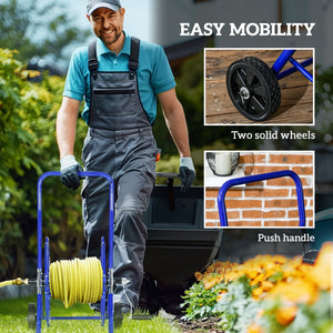 English Elm Outsunny Portable Hose Reel Cart With Wheels - Holds 98' Of 5/8" Hose, Durable Steel Frame In Blue W2225P217240-GIGA