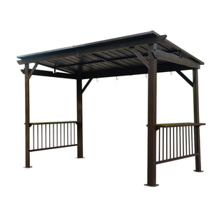 English Elm 6.5x12FT Hardtop Grill Gazebo – Sloped Galvanized Steel Roof, Sturdy Steel Frame, Dual Shelves & Hooks Brown W1859S00118