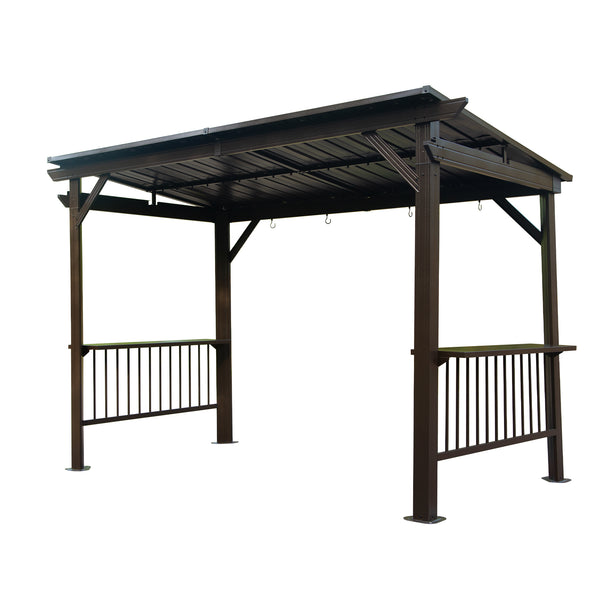 English Elm 6.5x12FT Hardtop Grill Gazebo – Sloped Galvanized Steel Roof, Sturdy Steel Frame, Dual Shelves & Hooks Brown W1859S00118