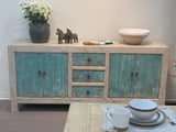 Lilys Reclaimed Wood Shandong Buffet 3 Draw 4 Dr, Off White With Soft Aqua 90200180