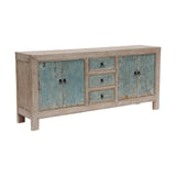 Lilys Reclaimed Wood Shandong Buffet 3 Draw 4 Dr, Off White With Soft Aqua 90200180