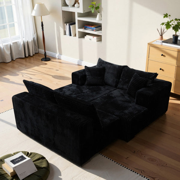 English Elm U-shaped Modular Corduroy Sectional Sofa Low Profile Design for Spacious Living Rooms Black W3653S00004