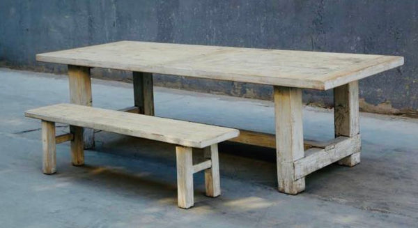 Lilys 68"L Amalfi Two Tones Old Pine Wood Bench Antique Off White 9021