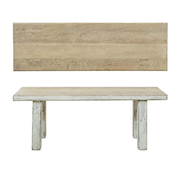 Lilys 47"L Amalfi Two Tones Old Pine Wood Bench Antique Off White 9021-S