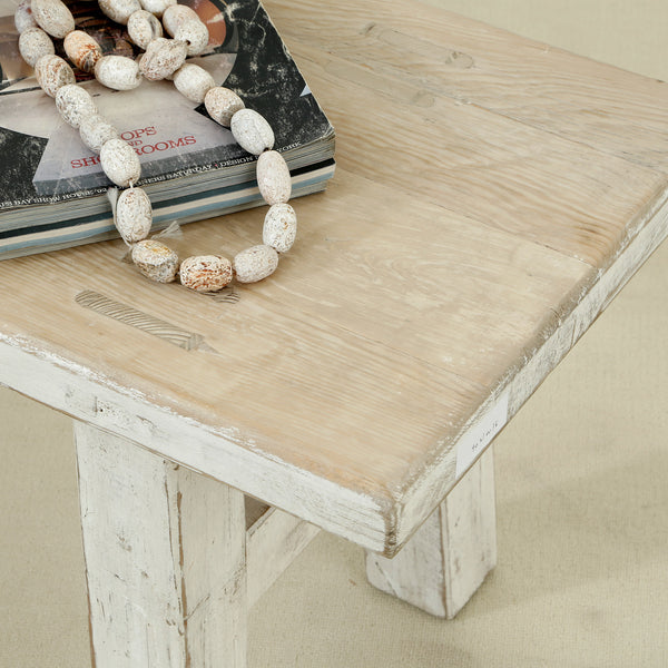Lilys 47"L Amalfi Two Tones Old Pine Wood Bench Antique Off White 9021-S