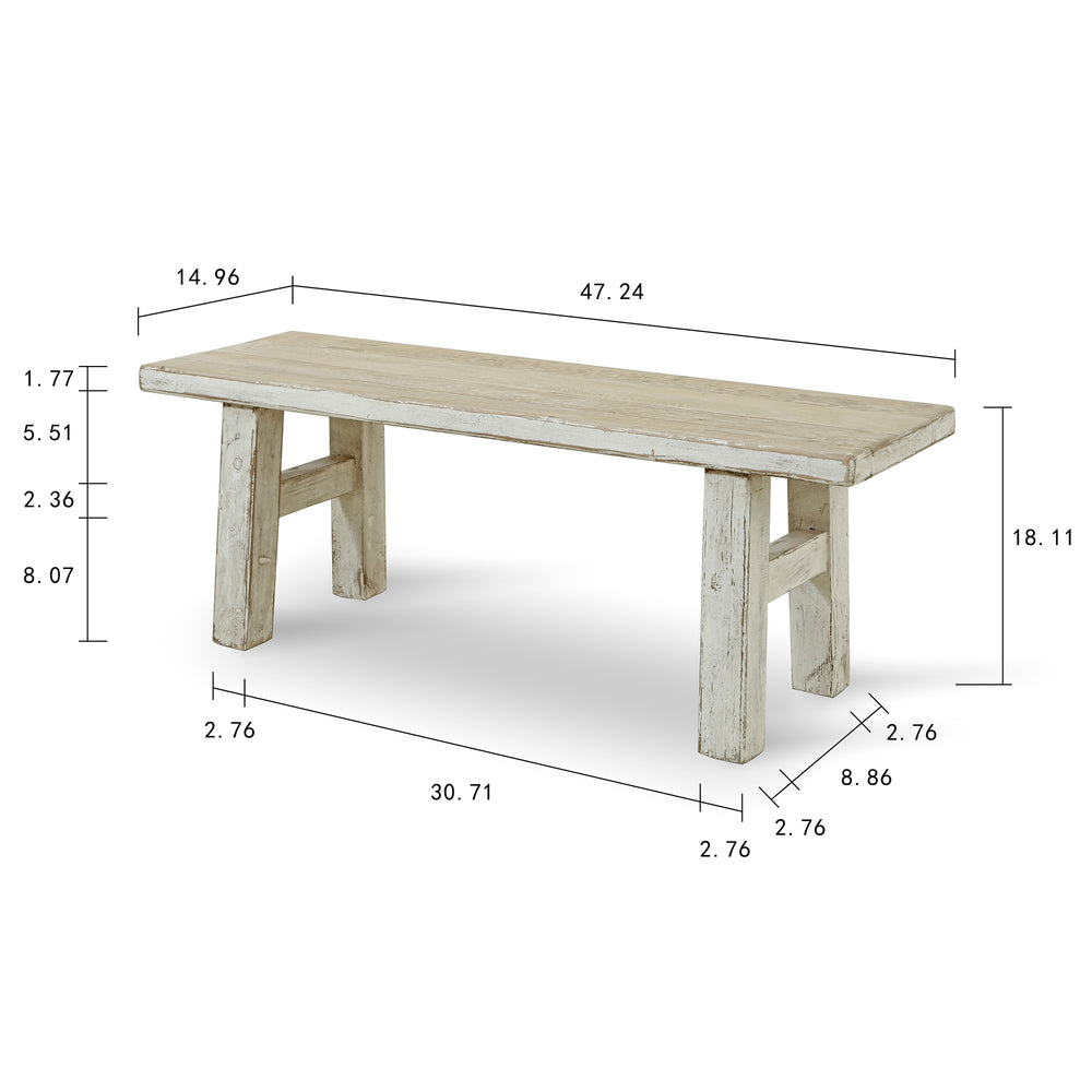 Lilys 47"L Amalfi Two Tones Old Pine Wood Bench Antique Off White 9021-S