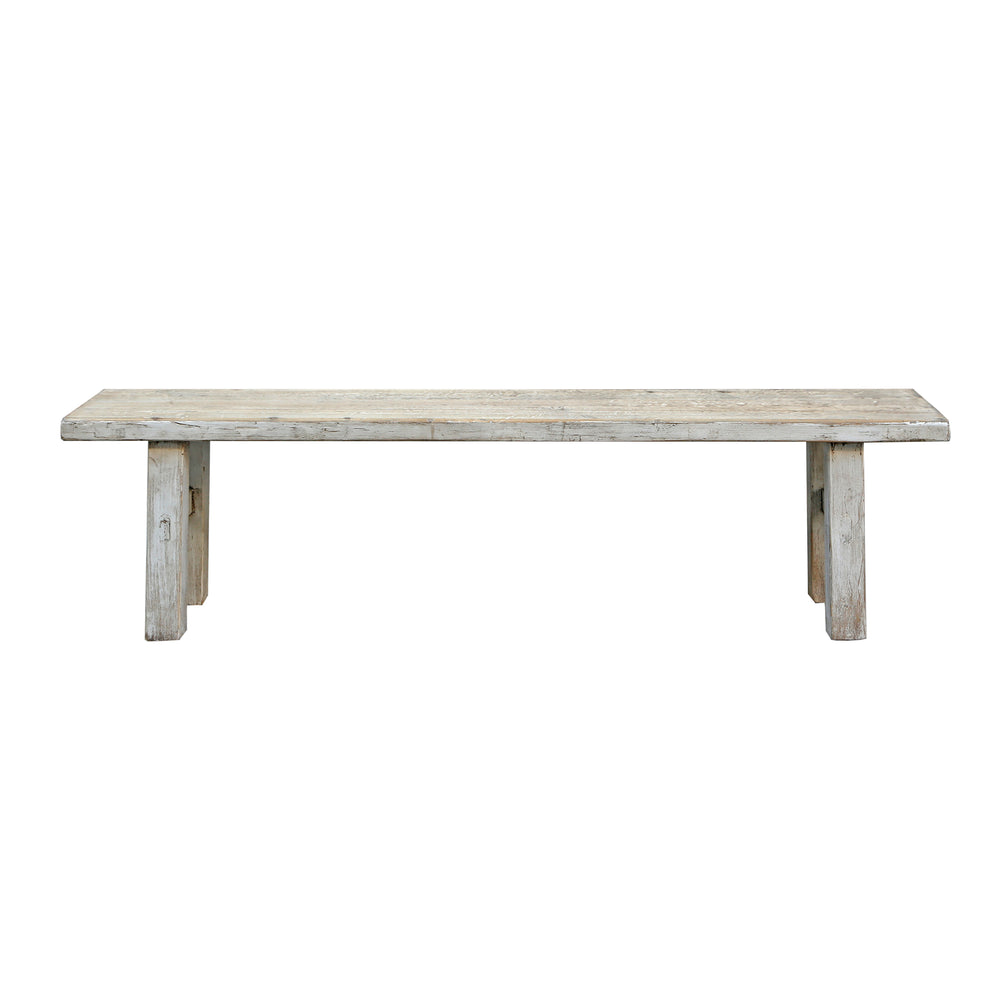 Lilys 47"L Amalfi Two Tones Old Pine Wood Bench Antique Off White 9021-S