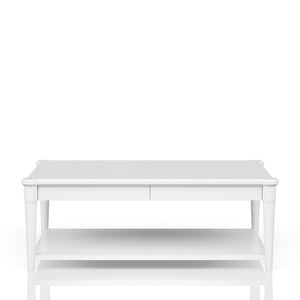 English Elm White Solid Wood Cocktail Table with Casters and Two Drawers, Transitional Casual Design, Durable Finish White 51.75 L x 31.5 W x 12.5 H B2699P218288