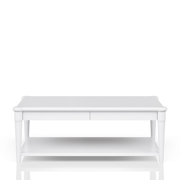 English Elm White Solid Wood Cocktail Table with Casters and Two Drawers, Transitional Casual Design, Durable Finish White 51.75 L x 31.5 W x 12.5 H B2699P218288