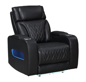 English Elm Jazmina Quilted Leather Aire Power Recliner with Led Lighting Usb Charging Storage Black B2749P413349