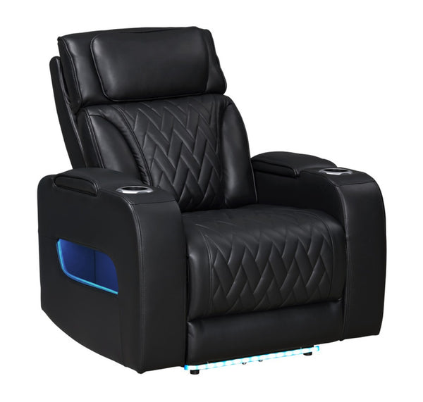 English Elm Jazmina Power Reclining Living Room Set with Bluetooth Led and Wireless Charging Black B2749S00278