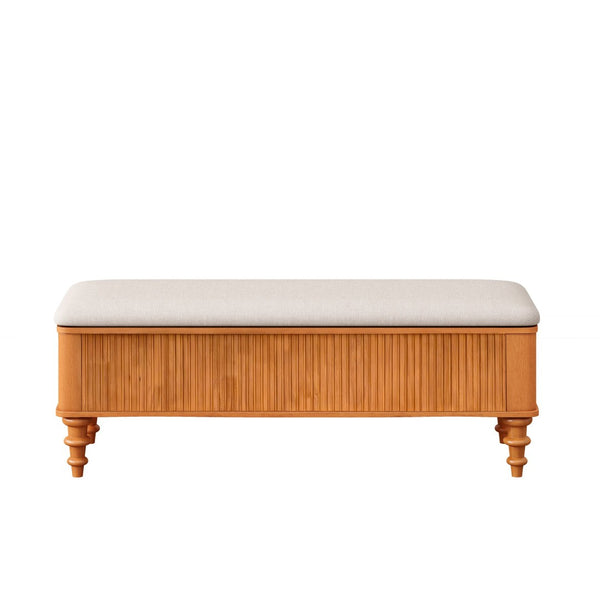 English Elm 50.8-inch Linen Upholstered Storage Bench Rubberwood Frame Lift Top Bedroom Entryway W1716P409897