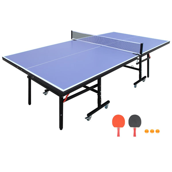 English Elm 8ft Foldable Ping Pong Table Steel Frame Game Room Set with Net Paddles and Balls W1408P231630