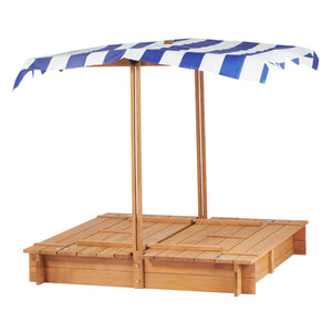 English Elm Kids Cedar Sandbox with Adjustable Canopy Corner Seating Outdoor Backyard Play D720094432