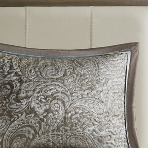 English Elm 5 Aubrey Reversible Jacquard 5-Piece Bedspread Set King with Paisley Weave, Taupe Blue Sheen Accent Blue+Brown 22.83 L x 17.72 W x 12.2 H B03597490