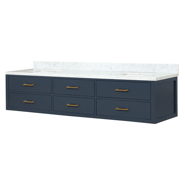 English Elm Blue Double Bath Vanity 84" W With Carrara Marble Top, Soft-Close Drawers & Elegant Design B2731P258146
