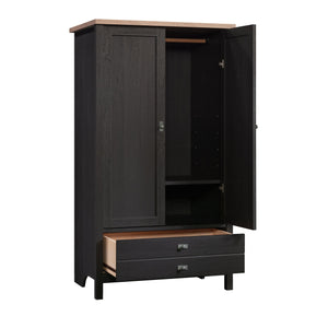 English Elm Armoire, Sleek Black Storage Solution With Adjustable Shelves For Compact Living Spaces & Style B356P402654