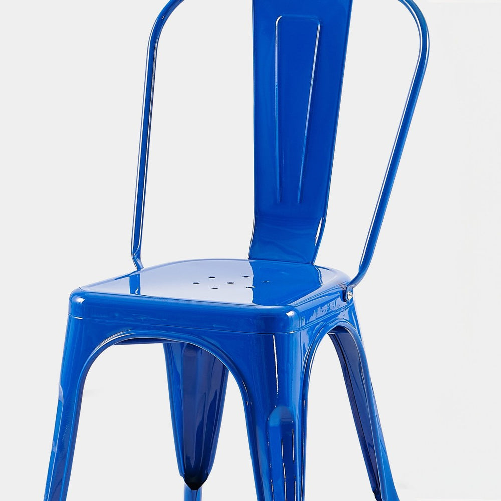 English Elm Set Of 4 High Gloss Blue Metal Dining Chairs - Lightweight, Stackable, Easy To Clean, Modern Design B347P383411-GIGA