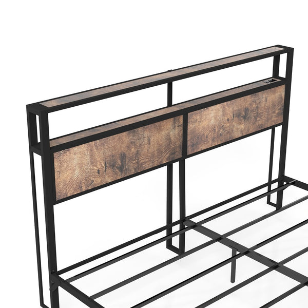 English Elm Queen Metal Platform Bed with Rgb Led Headboard Charging Station and Underbed Storage T3963P483719