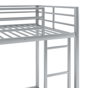 English Elm Twin Over Twin Metal Bunk Bed Low Profile with Full Guardrail Ladder Quiet Steel Frame Sturdy Support Silver MF285535AAN