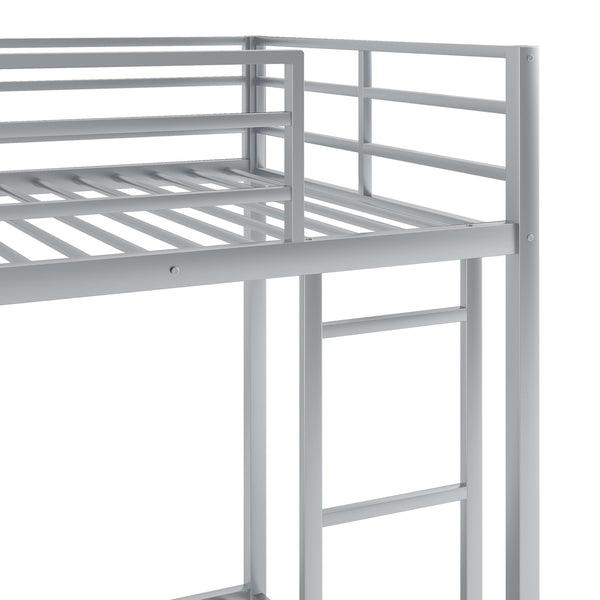 English Elm Twin Over Twin Metal Bunk Bed Low Profile with Full Guardrail Ladder Quiet Steel Frame Sturdy Support Silver MF285535AAN