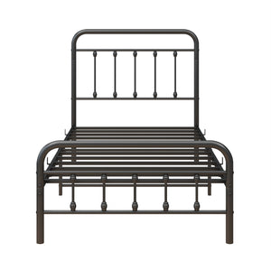 English Elm Metal Victorian Platform Bed Frame Twin Black with Decorative Headboard, Footboard & Under-Storage, No Box Spring Needed W84068777