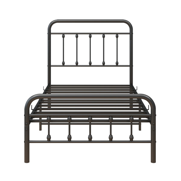 English Elm Metal Victorian Platform Bed Frame Twin Black with Decorative Headboard, Footboard & Under-Storage, No Box Spring Needed W84068777