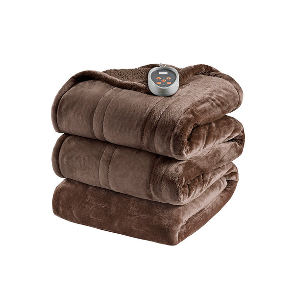 JLA Home Beautyrest - Blanket Beautyrest Heated with Secure Comfort Technology, Reversible Plush, 20 Temp Settings & Auto-Off Chocolate BR54-0386