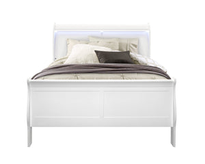 English Elm CHARLSTON Solid Wood Full Sleigh Bed with LED Headboard, Transitional Panel Design, Durable Finish White 78.13 L x 7.88 W x 4.88 H B201S00006