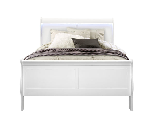 English Elm CHARLSTON Solid Wood Full Sleigh Bed with LED Headboard, Transitional Panel Design, Durable Finish White 78.13 L x 7.88 W x 4.88 H B201S00006