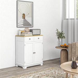 English Elm Homcom Versatile Sideboard With Solid Rubberwood Top, Ample Storage, Distressed White Finish For Home W2225P229273