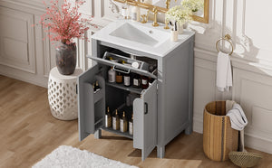 English Elm 24"Bathroom Luxurious Space-Saving Vanity with Ceramic Sink, Solid Wood Frame, Soft-Close Doors and Storage Grey N729P183716E